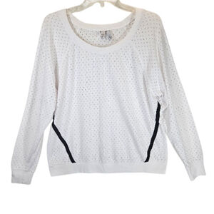 Z by Zella White Crew Neck Eyelet Net Pullover Knit Cover-up Size L